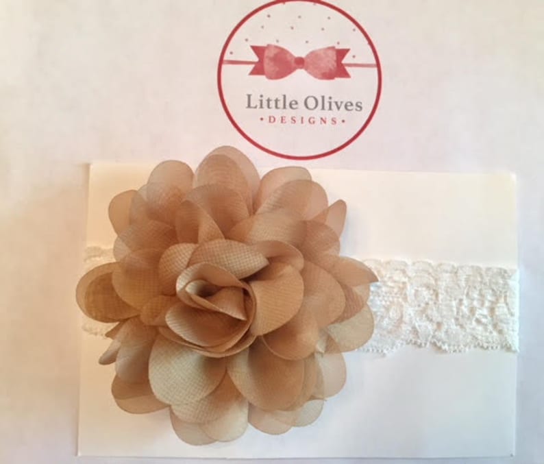 tan chiffon flower with lace band