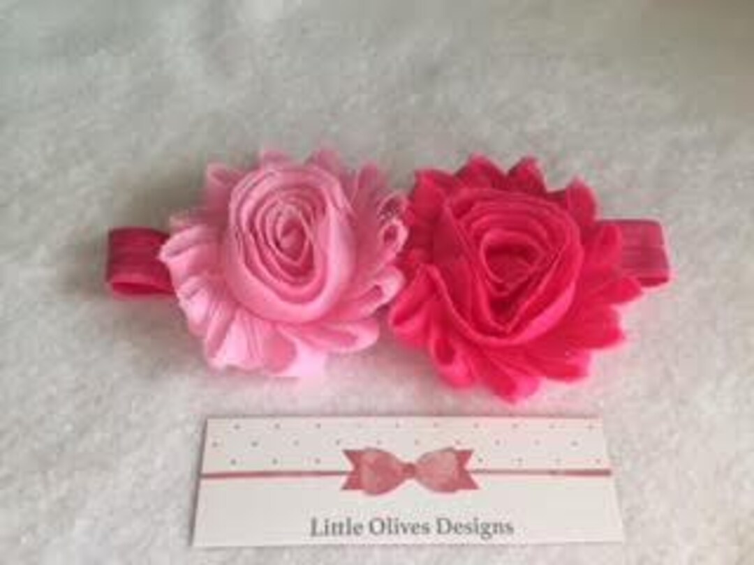 Baby Pink and Hot Pink Shabby Flowers With Hot Pink Headband - Etsy