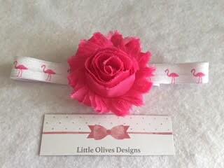 Hot Pink Shabby Flower With White Headband and Pink Flamingos - Etsy