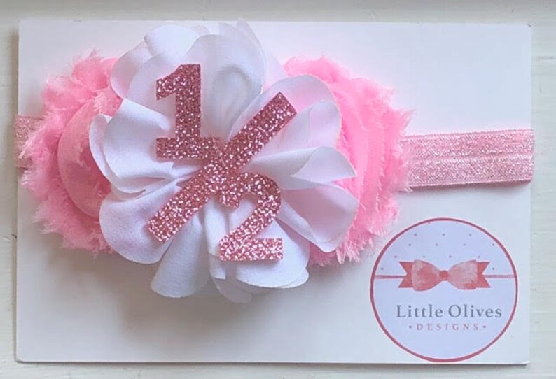 pink and white birthday headband half birthday