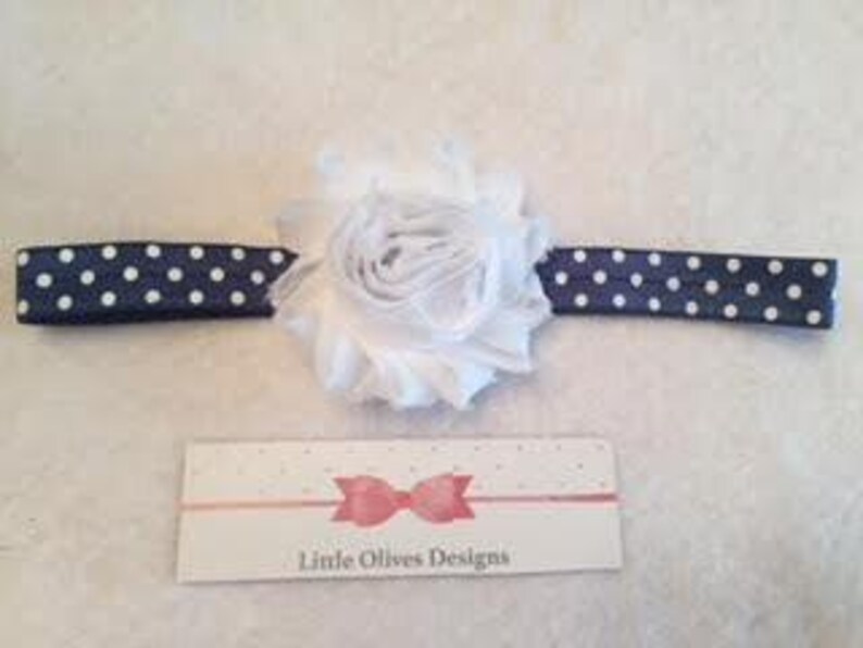 White Flower With Navy and White Polka Dots Headband - Etsy