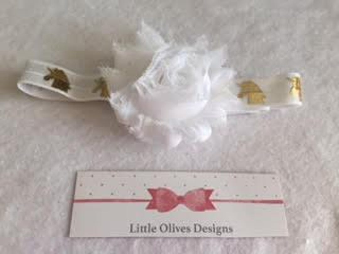 White Flower With Gold Accent White Headband - Etsy
