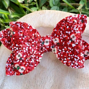 red apple glitter bow