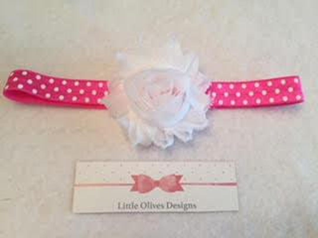 White Flower With Hot Pink and White Dots Headband - Etsy