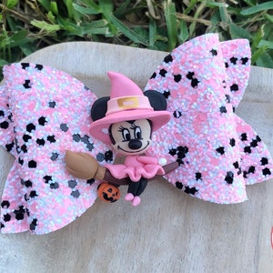Heksenmuis kleistrik - roze heksenmuis met beekstrik - Halloween haarstrik - glow in the dark strik