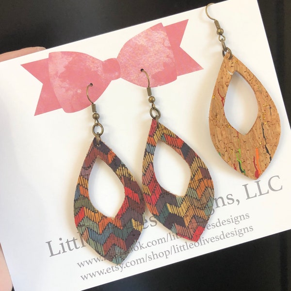 Multi color zig zag portuguese cork earrings