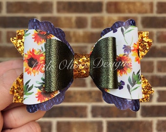 Watercolor sunflower hair bow