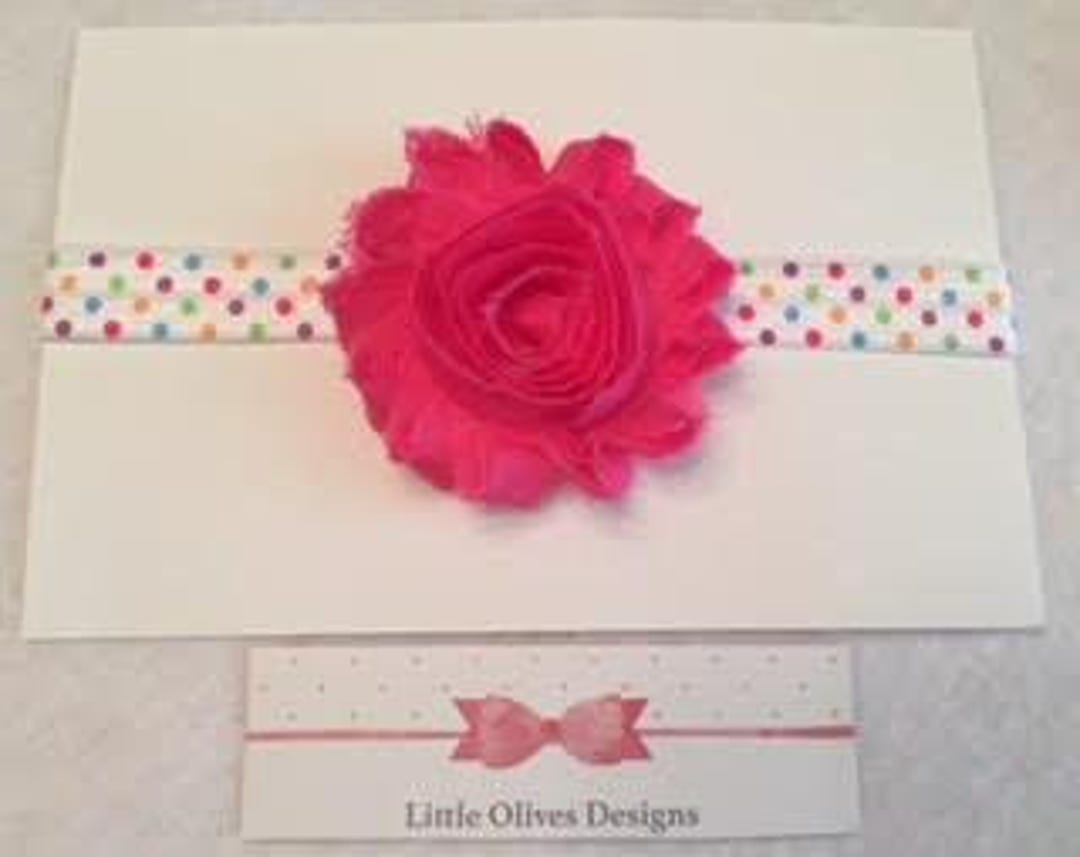 Hot Pink Shabby Flower With Rainbow Dots Headband - Etsy