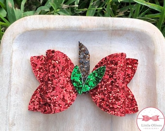 Red apple glitter bow