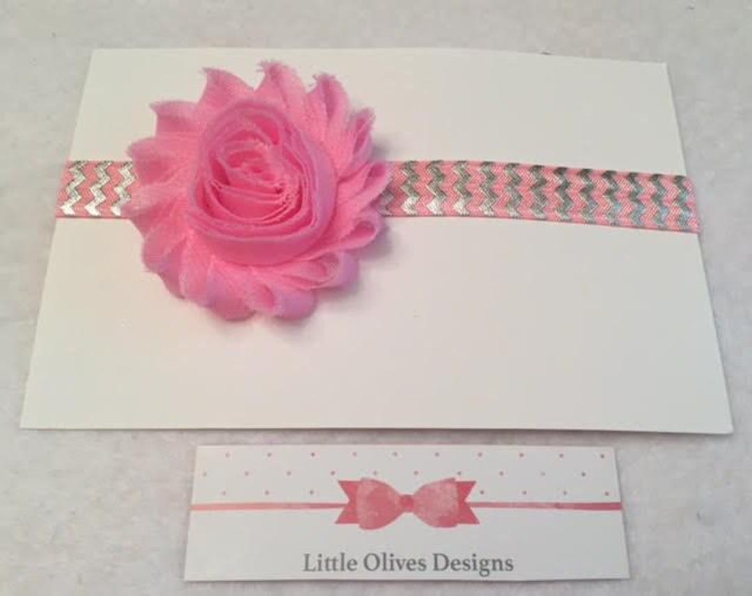 Light Pink Shabby Flower With Pink and Silver Chevron Headband - Etsy