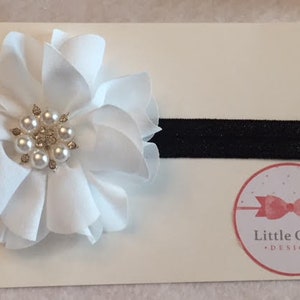 white pearl flower headband
