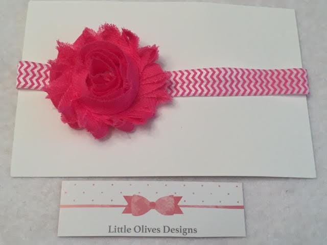 Hot Pink Flower With White and Pink Chevron Headband - Etsy