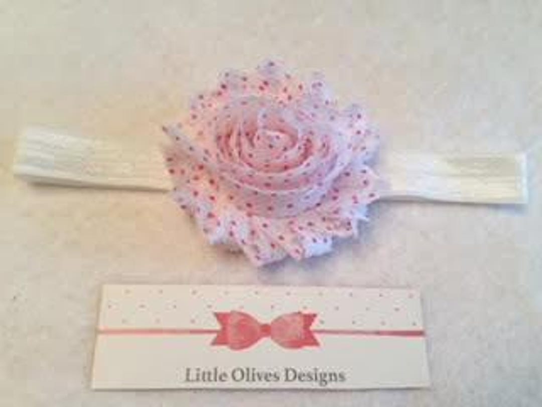 White Shabby Flower With Pink Dots and White Elastic Headband - Etsy