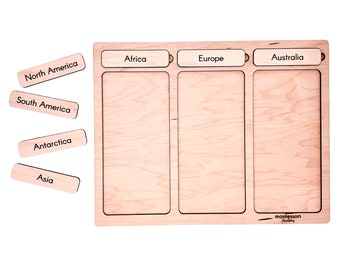 Wooden Continents Sorting Tray • Montessori Educational Learning Board