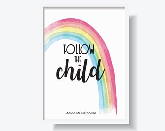 FOLLOW THE CHILD Maria Quote Kids Wall Art Montessori Kindergarten Primary Educational Poster Learning Chart