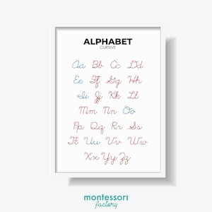 ALFABETO CURSIVE GUIDED Language Kids Room Wall Art Montessori Kindergarten Primary Educational Poster Learning Chart Imprimible