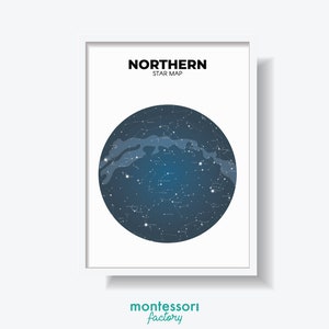 NORTHERN SKY STAR Karte Wissenschaft Astrologie Kinderzimmer Wandkunst Montessori Kindergarten Grundschul poster Lernkarte Druckbar