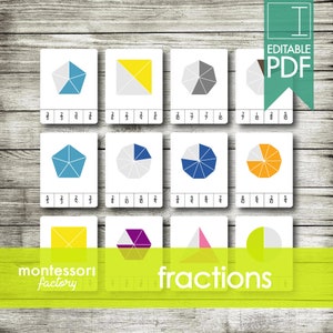 GEOMETRIE FRACTIES • Montessori-telkaarten • Clipkaarten • Flash-kaarten • Educatief materiaal • Montessori-afdrukbaar • Bewerkbare PDF