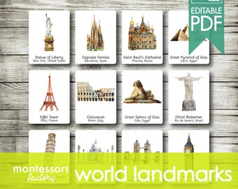 WORLD ARCHITECTURE LANDMARKS ⦿ Montessori Cards • Flash Cards • Three Part Cards • Nomenclature Cards • Educational • Printable • Editable
