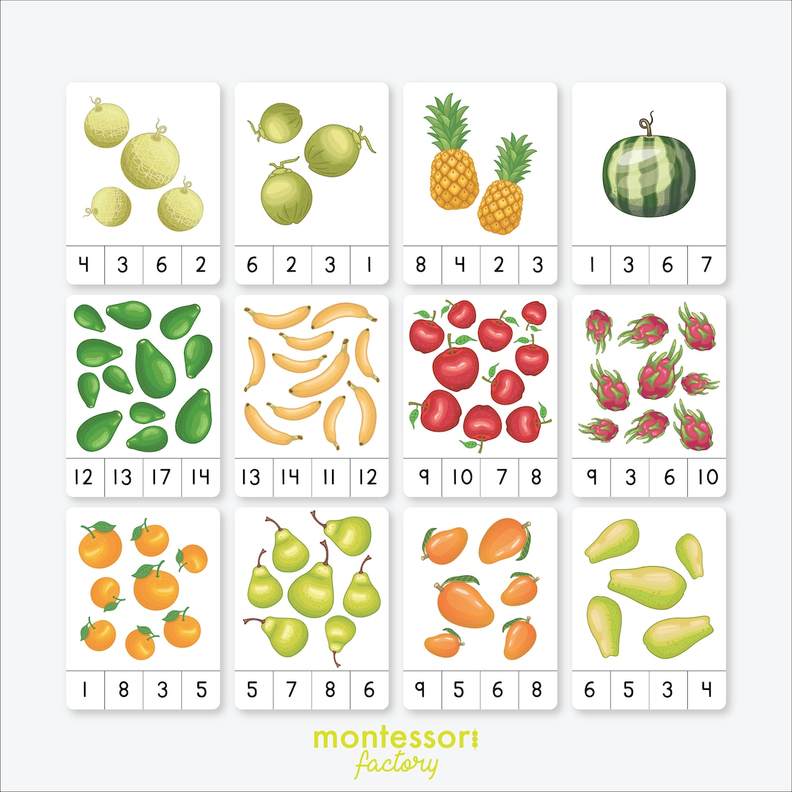 COUNTING FRUITS Numbers 1 to 20 Montessori Counting Cards Etsy