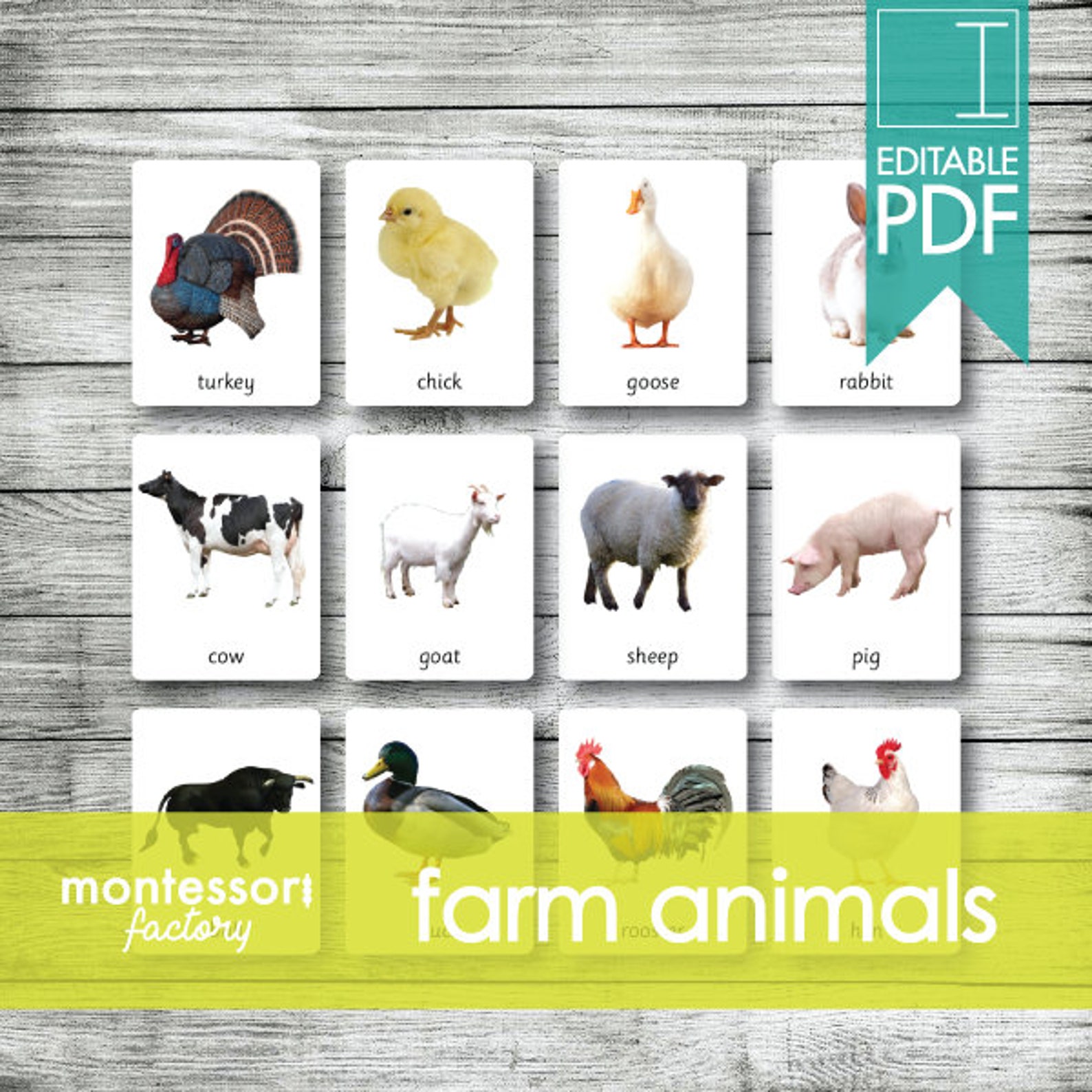 Farm Animals Montessori Cards • Three Part Nomenclature (editable PDF ...