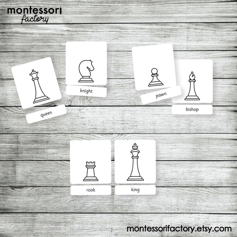 CHESS PIECES Montessori Cards Flash Cards Three Part Etsy