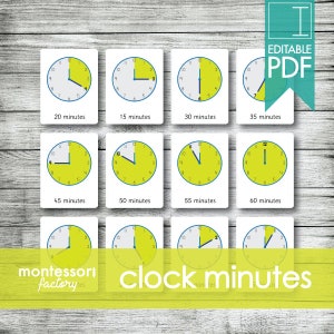 CLOCK MINUTES Time • Montessori Cards • Flash Cards • Three Part Cards • Nomenclature Cards • Educational • Printable • Editable PDF