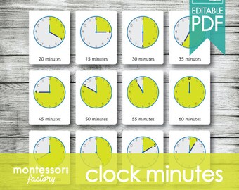 Montessori Clock Minutes Flash Cards • Time Learning (Editable PDF)