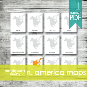 KAARTEN VAN NOORD-AMERIKA • Montessorikaarten • Flitskaarten • Driedelige kaarten • Nomenclatuurkaarten • Educatief • Afdrukbaar • Bewerkbaar