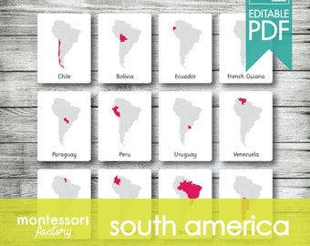 SOUTH AMERICA MAPS • Montessori Cards • Flash Cards • Three Part Cards • Nomenclature Cards • Educational Material • Printable • Editable