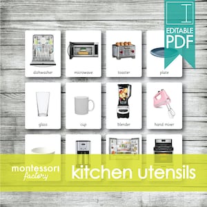 ELECTRODOMÉSTICOS DE COCINA Utensilios • Tarjetas Montessori • Tarjetas Flash • Tarjetas de 3 Partes • Tarjetas de Nomenclatura • Educativas • Imprimibles • PDF editables