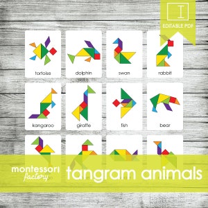 TANGRAM DIEREN • Montessorikaarten • Flashkaarten • Educatief materiaal • Montessori afdrukbaar • Bewerkbare PDF