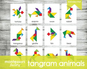 TANGRAM ANIMALS • Montessori Cards • Flash Cards • Educational Material • Montessori Printable • Editable PDF