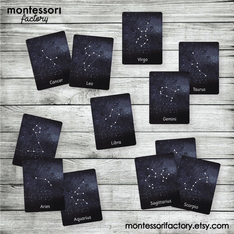 CONSTELLATIONS ZODIAC Montessori Cards Flash Cards Three Etsy