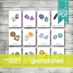 GEMSTONES JEWELS • Montessori Cards • Flash Cards • Three Part Cards • Nomenclature Cards • Montessori • Waldorf • Printable • Editable PDF