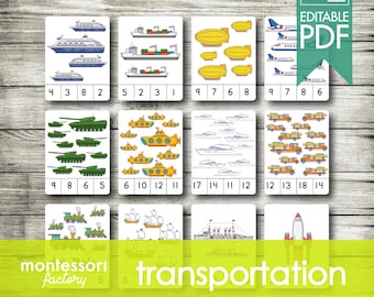 Montessori Transportation Counting Clip Cards (Editable PDF)