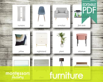 Montessori Furniture Nomenclature Cards • Educational Flash Cards (Editable PDF)