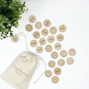 KLOK UREN Tijd • Houten Munten • Houten Schijven • Montessori Educatief Speelgoed • Memory Game • Kousenvullers voor kinderen • Flash Cards