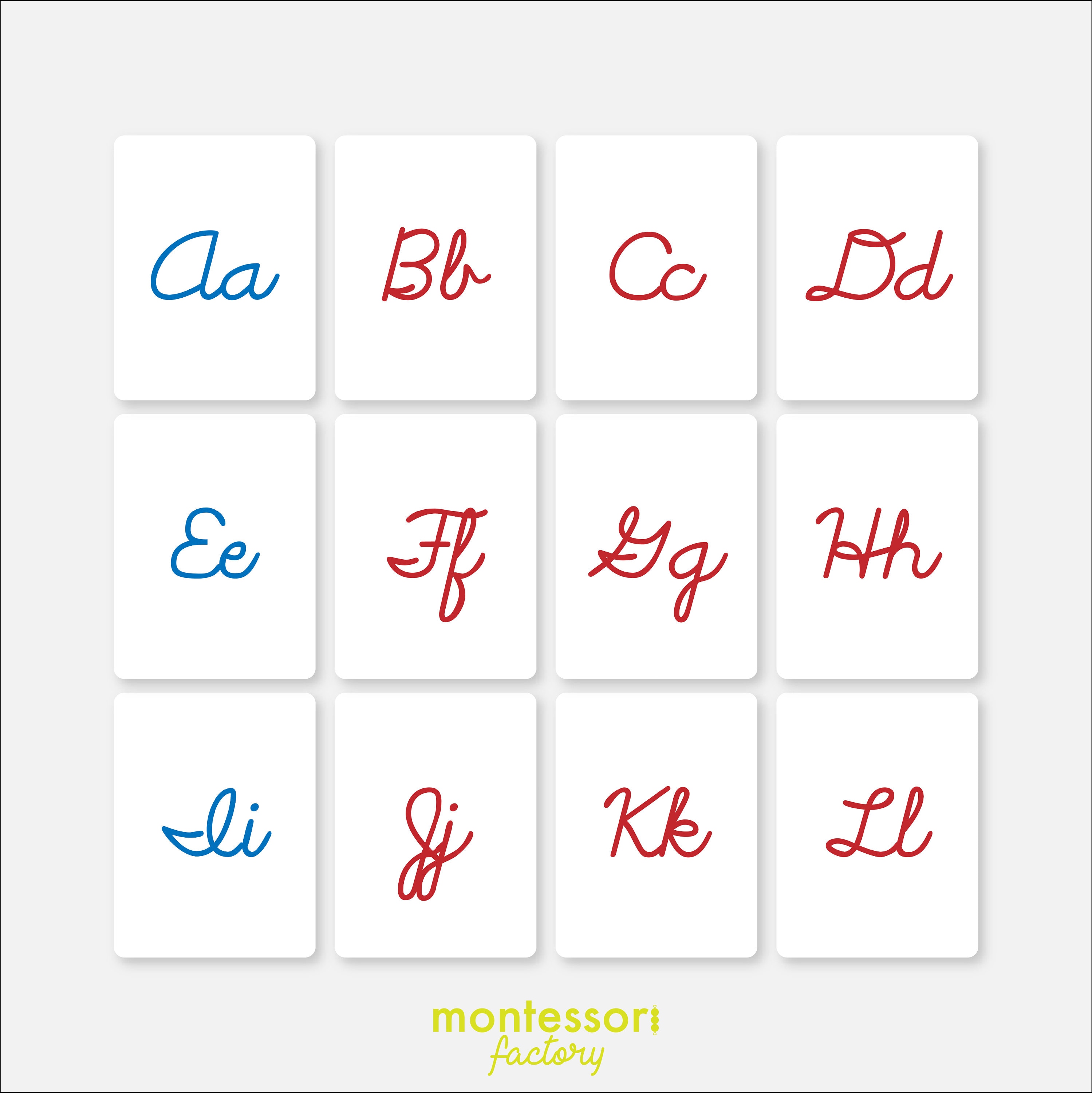 CURSIVE ALPHABET Montessori Cards, Flash Cards, Educational Material,  Montessori Printable, Editable PDF