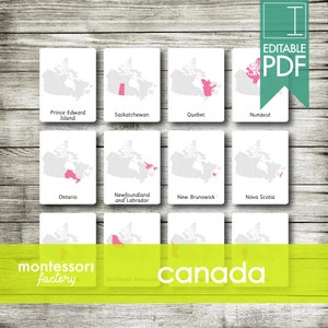 CANADA REGIONS MAPS • Montessori Cards • Flash Cards • Three Part Cards • Nomenclature Cards • Educational Material • Printable • Editable