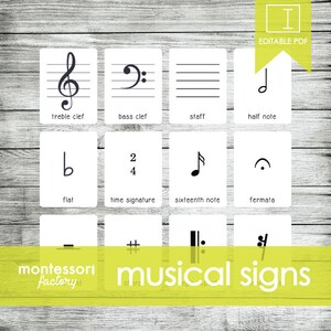 Musical SIGNS, SYMBOLS and NOTES • Montessori Cards • Flash Cards • 3 Part Cards • Nomenclature Cards • Educational • Printable • Editable