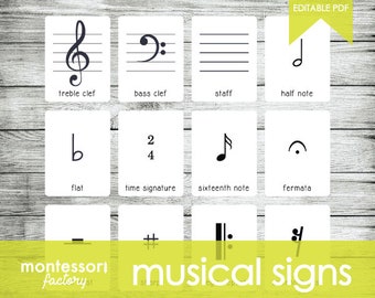 Musical SIGNS, SYMBOLS and NOTES • Montessori Cards • Flash Cards • 3 Part Cards • Nomenclature Cards • Educational • Printable • Editable
