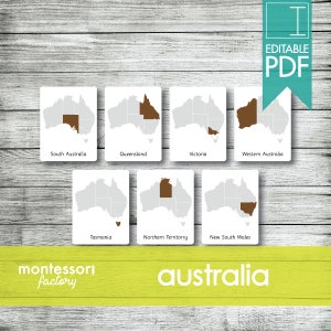 AUSTRALIA MAPS • Montessori Cards • Flash Cards • Three Part Cards • Nomenclature Cards • Educational Material • Printable • Editable PDF