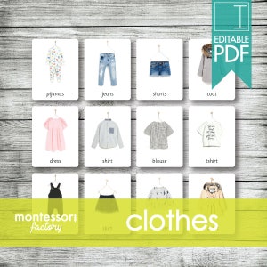 ROPA • Tarjetas Montessori • Tarjetas flash • Tarjetas de tres partes • Tarjetas de nomenclatura • Material educativo • Imprimible • PDF editable