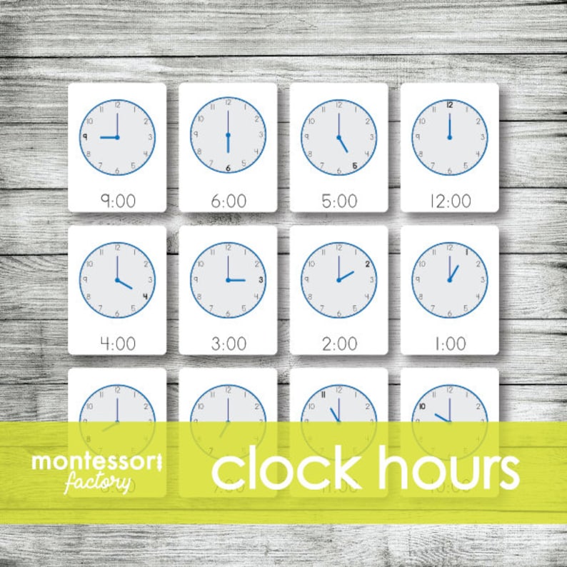 CLOCK HOURS Time Montessori Cards Flash Cards Three Part Etsy
