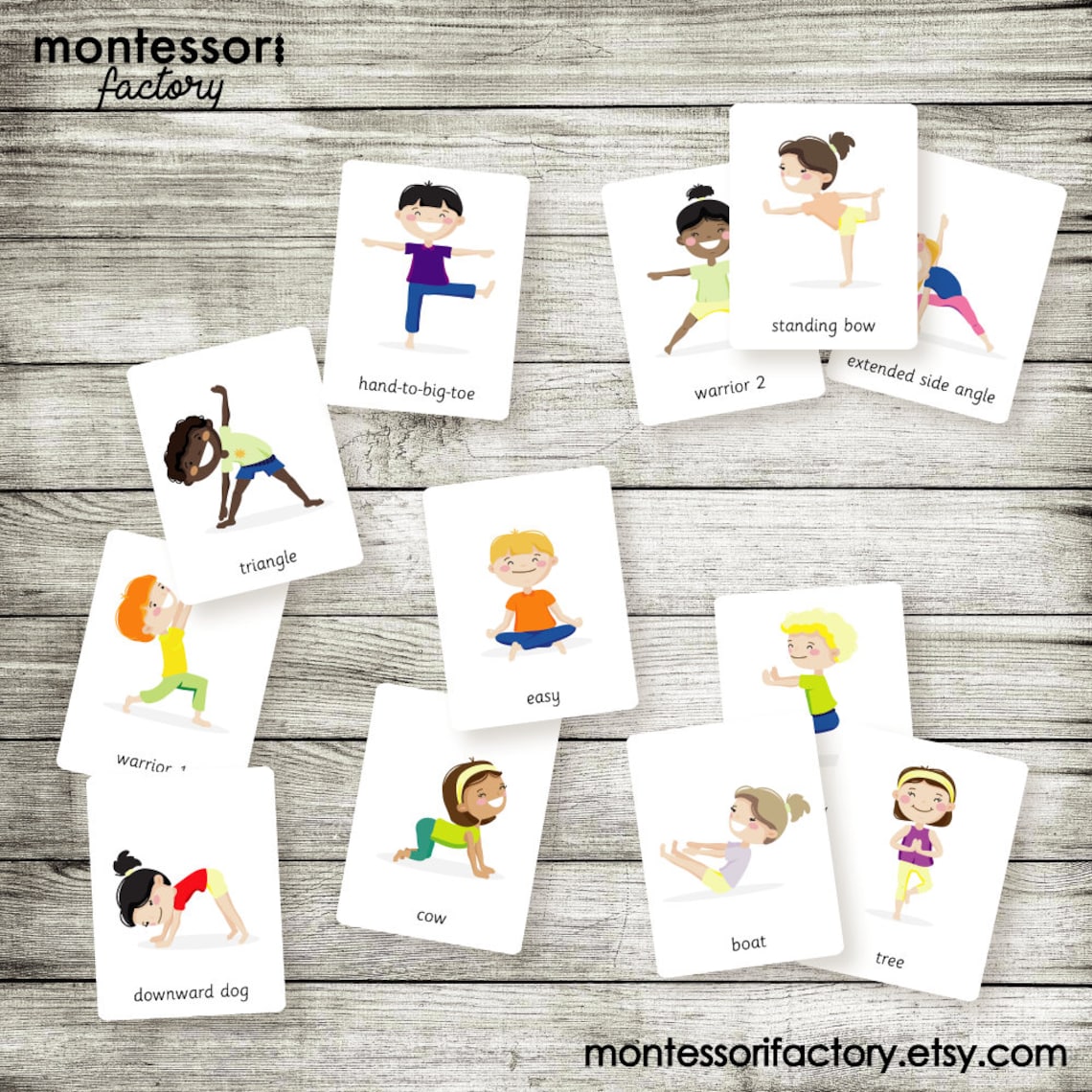 KIDS YOGA POSES Montessori Cards Flash Cards Three Part - Etsy