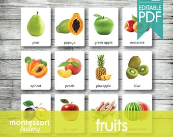 FRUITS (Real Pictures) • Montessori Cards • Flash Cards • Three Part Cards • Nomenclature Cards • Educational • Printable • Editable PDF