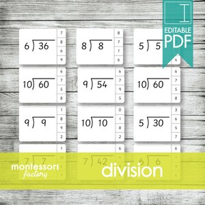 DIVISION Math • Montessori • Clip Card - Flash Cards • Educational Material • Homeschooling • Fillable - Editable PDF (100 cards)