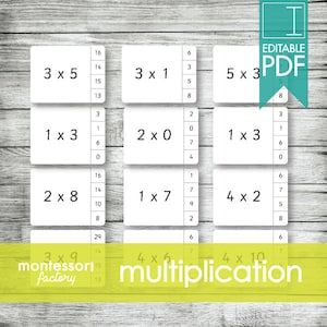 MULTIPLICATION Math  • Montessori • Clip Card - Flash Cards • Educational Material • Homeschooling • Fillable - Editable PDF (110 cards)