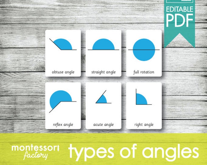 TYPES of ANGLES Montessori Nomenclature Flash 3 Parts Cards Educational ...